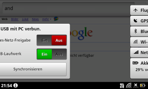 Abbildung 4: Bei der Eingabe einer URL im Browser hat man sich schnell vertippt und schon öffnet das Liquid E das Benachrichtigungsapplet.