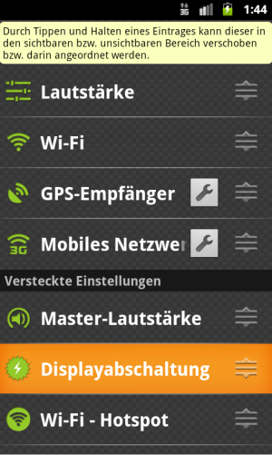 Abbildung 2: Die Einstellungen von Quick Settings bieten viel Spielraum.