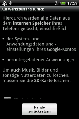 Abbildung 2: Ein Zurücksetzen auf die Werkseinstellungen löscht sämtliche Apps und Einstellungen.