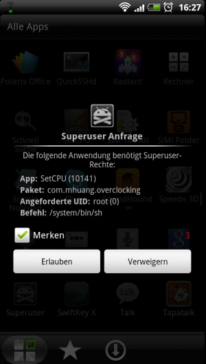Abbildung 1: Eine typische Superuser Anfrage von einem Übertaktungsprogramm.
