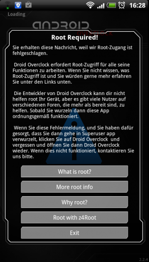 Abbildung 5: Dieses Programm funktioniert unter dem HTC Sensation mit TempRoot nicht, ist jedoch sehr gut für andere Handys geeignet.
