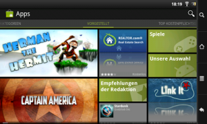 Abbildung 3: Die neue Version des Android Markets hier am Beispiel eines Archos-Tablets.