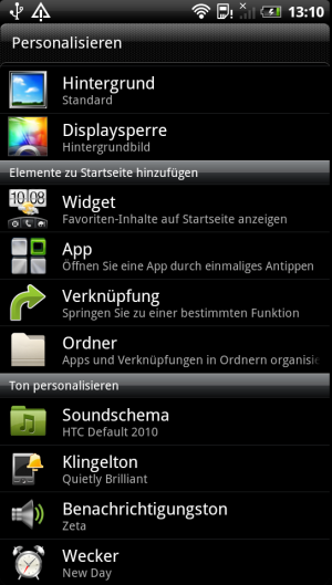 Abbildung 5: HTC widmet den persönlichen Einstellungen ein ganzes Menü.