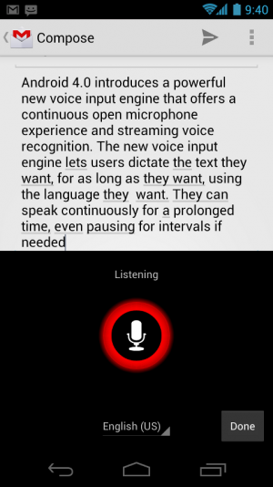 Sprechen statt schreiben gilt auch bei Android 4.0, hier am Beispiel einer neuen E-Mail.