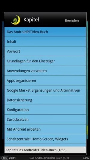 Die übersichtliche Kapitelanzeige von Moon+ Reader.