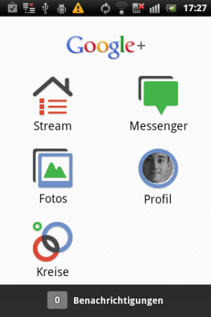 Abbildung 8: Das Hauptmenü der Google+-App.