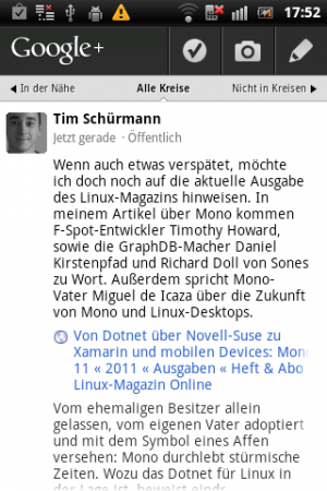 Abbildung 9: Der Nachrichtenstream in der App beschränkt sich auf die wichtigsten Elemente.