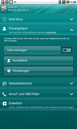 Abbildung 11: Nachrichten oder einzelne Kontakte lassen sich auf Wunsch verbergen, auch per SMS.