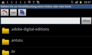 Abbildung 5: Dia App DriodCrypt nutzt zum Verschlüsseln den OI File Manager.