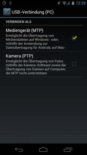Abbildung 3: Android 4.0 bedeutet definitiv den Abschied vom gewöhnlichen USB-Massenspeicher.