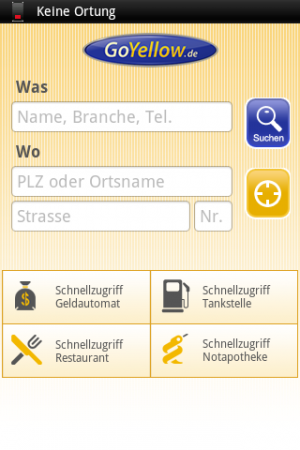 Abbildung 7: GoYellow bietet vier Buttons für die wichtigsten Informationen.