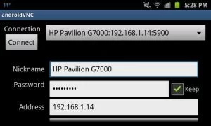 Abbildung 5: Die Verbindungseinstellungen im Android VNC Viewer für den Zugriff auf den Windows-Rechner.