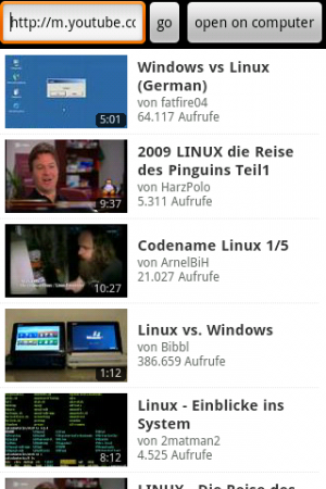 Abbildung 7: Der integrierte Webbrowser ermöglicht das Surfen im Internet und das Aufrufen der Internetseiten auf den PC.