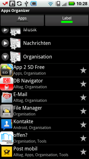 Apps lassen sich im Handumdrehen zu Labeln zusammen fassen.