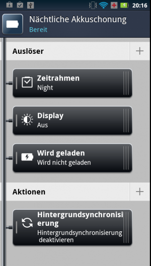 Abbildung 3: Mit dieser Aktion schaltet das Razr in der Nacht die Synchronisierung ab.