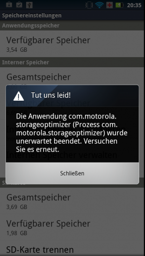 Abbildung 8: Die Speicheroptimierung von Motorola muss selbst noch etwas optimiert werden.