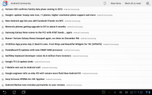 Abbildung 4: Dem Google Reader sieht man an manchen Stellen immer noch an, dass die App nicht speziell für Tablets konzipiert wurde.