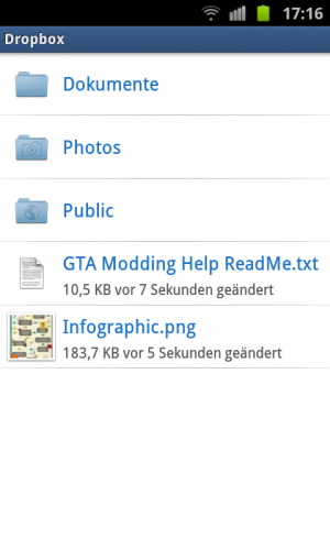 Abbildung 1: Im Dropbox Menü sehen Sie erstellte Ordner und abgelegte Dateien.