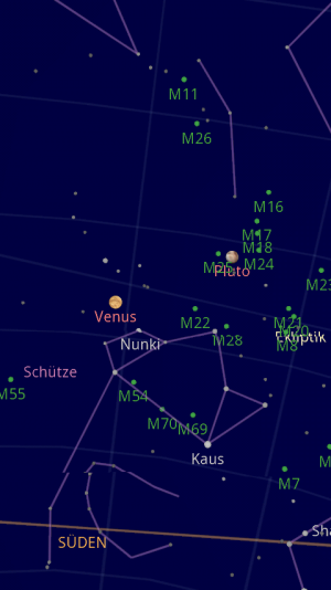 Abbildung 1: Ein Blick auf Venus und Umgebung mit Google Sky Map.