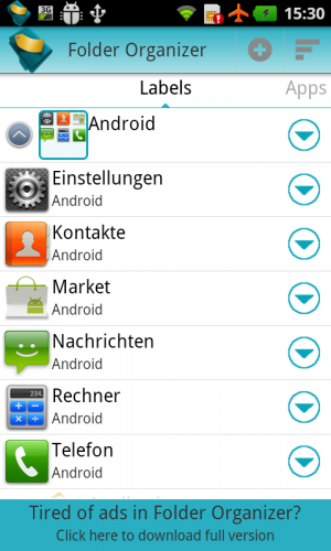Abbildung 4: Folder Organizer bringt Ordnung in den Androiden.