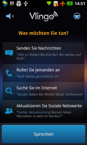Abbildung 8: Vlingo erwartet Ihre akustischen Befehle.