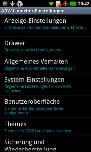 Abbildung 9: Die Einstellungen sind recht versteckt. Sie rufen Sie im Homescreen über die Menü-Taste und den Menüpunkt "Mehr" auf.