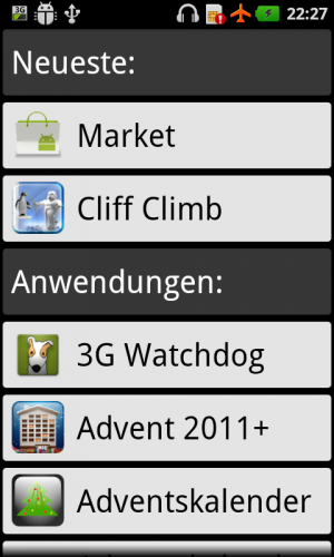Abbildung 14: Auch die Apps werden in einer großzügig gestalteten Liste dargestellt.