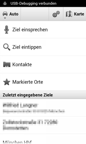 Abbildung 1: Vom Startbildschirm aus wählen Sie direkt die Adressen ihrer Kontakte als Ziel aus. Oft angesteuerte Orte speichern Sie als Favorit ab.