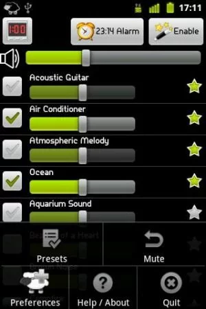 Der Sound-Mixer: Bis zu 4 (free) / 12 (paid) "Presets" lassen sich speichern