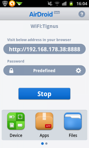 Abbildung 1: Oben sehen Sie die URL, die Sie für den Browser benötigen, unten die Dock Leiste, die einige Funktionen enthält.