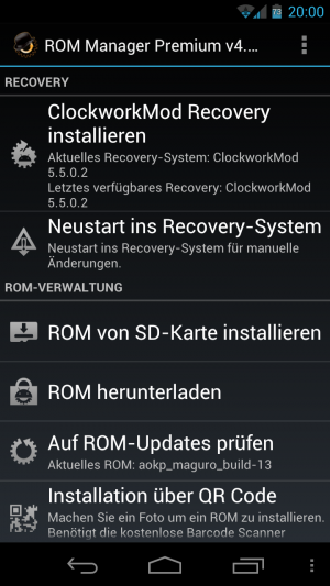 Abbildung 6: Hier sehen Sie den ROM Manager. Einfach den ersten Punkt auswählen um das Recovery zu installieren.