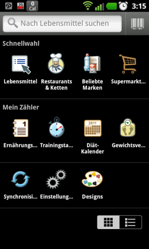 Abbildung 6: Hinter dem Kalorienzähler verbirgt sich eine umfassende Lebensmitteldatenbank.