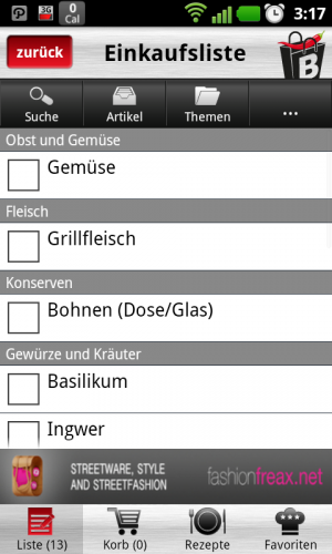 Abbildung 8: Der Besorger lässt sich auch nur als einfache Einkaufsliste einsetzen.