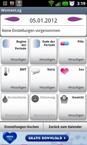Abbildung 11: Die wichtigste Einträge lassen sich einfach und schnell via Button vornehmen.
