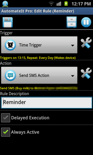 Abbildung 4: Mit der Send-SMS-Action senden Sie eine Erinnerung an Andere oder an sich selbst.