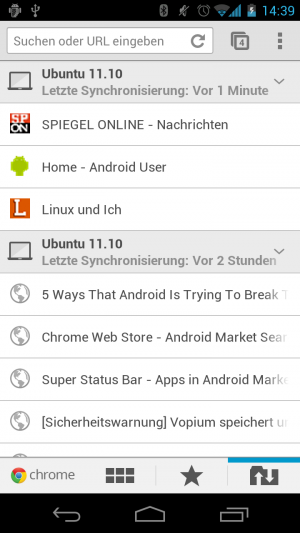 Sobald Sie die Synchronisierung offener Tabs in den Einstellungen ihres Browsers aktiviert haben, können Sie auf die Tabs Ihres Desktops zugreifen.