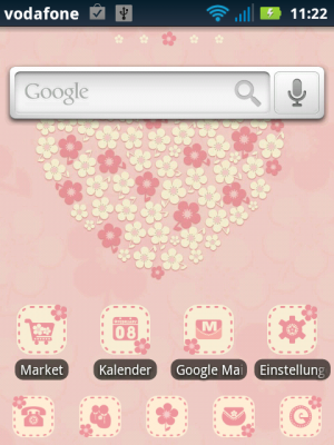 Der Homescreen in Rosa...
