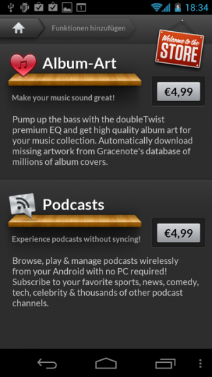 Abbildung 5: Album Art und Podcasts wollen separat bezahlt werden.