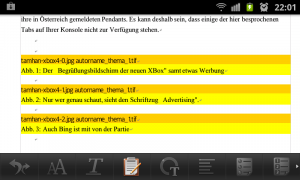 Abbildung 11: Steuerzeichen en masse - die Abbildung zeigt den Editiermodus von Polaris Office.