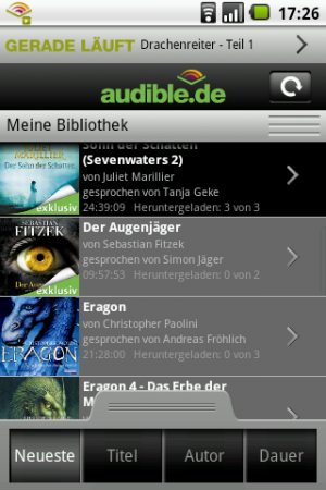 Abbildung 1: Bücherei auf dem Handy: Die Audible-Bibliothek zeigt alle erworbenen Titel an.