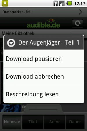 Abbildung 2: Tippen und halten Sie laufende Downloads, um ein Kontextmenü einzublenden.