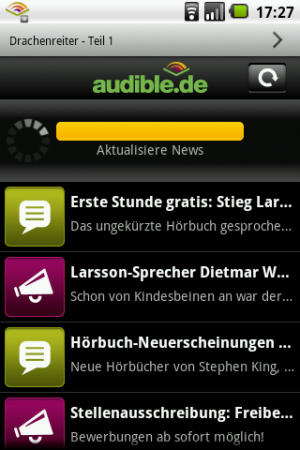 Abbildung 5: Neuigkeiten vom Hersteller: Audible bringt aktuelle News und Schnupperangebote aufs Handy.