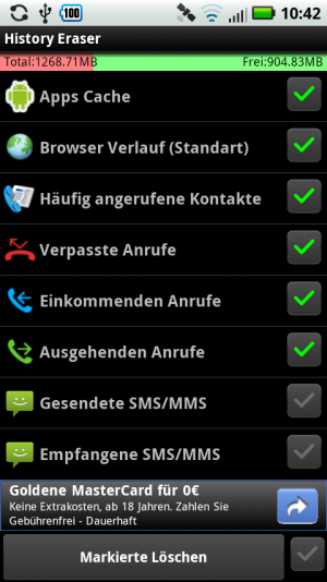 Abbildung 1: Mit dem History Eraser befreien Sie Ihren Androiden von Datenspuren.