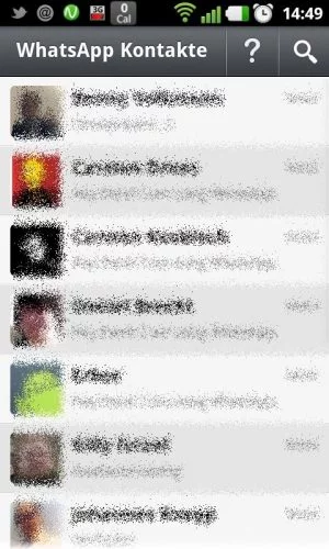 Abbildung 24: Kontaktlisten bei WhatsApp sind schnell lang, denn Kontakte werden automatisch hinzugefügt, wenn sie im Android-Telefonbuch gespeichert sind.