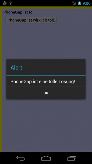 Abbildung 5: So sieht die erste PhoneGap-Anwendung unter Android 4.0 aus.