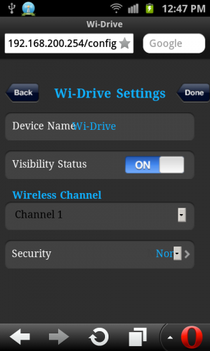 Abbildung 3: Über die App lassen sich auch die Einstellungen des Wi-Drive konfigurieren.
