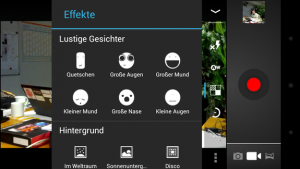 Abbildung 4: Die Effekte verstecken sich in einem kleinen Menü der Kamera-App. Sie sind nur aktiv, wenn die Kamera im Video-Modus ist.