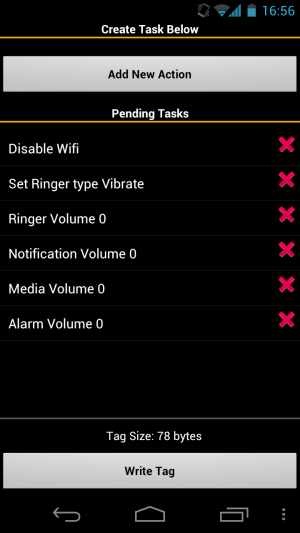 Abbildung 3: Einige der möglichen Tasks von NFC Task Launcher.