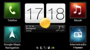 Abbildung 4: Der Auto-Modus von HTC erlaubt neben dem Navi auch den Zugriff auf Musik und das Telefon.