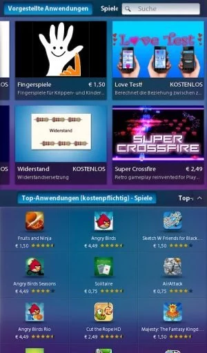 Abbildung 2: Die AppWorld bietet zwar eine gute Auswahl feil, kann aber in Sachen Umfang Google Play nicht das Wasser reichen.